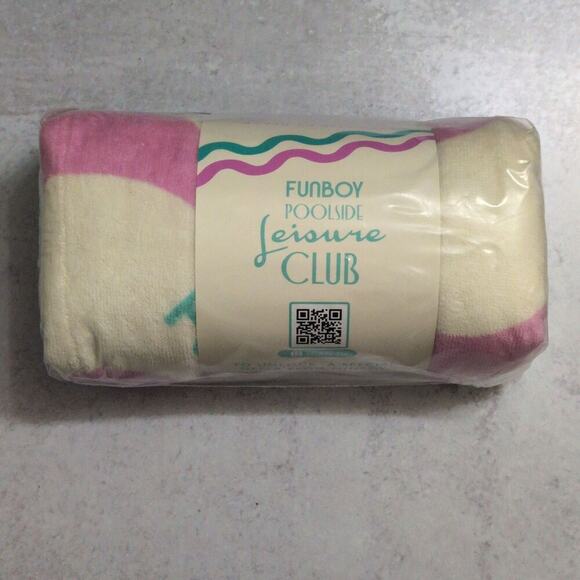 Funboy Poolside Leisure Club Pink Cream Beach Towel Oversized Plush Cotton 68x30 - Picture 1 of 5